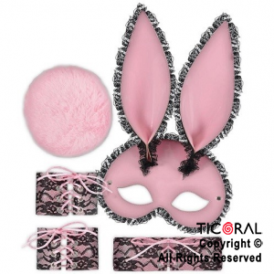 SET DISFRAZ BUNNY ANTIFAZ POMPON MUEQUERAS Y COLLAR